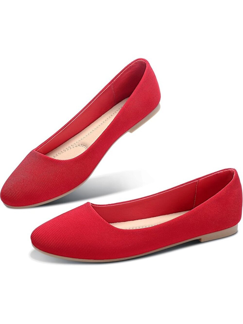 Women's Red Textile Round Toe Flats Slip On Stable Black Ballet Dress Shoes